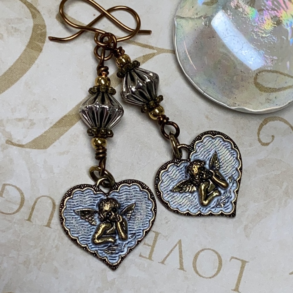 NEW Angel heart earrings silver gold copper NWOT - Picture 4 of 6